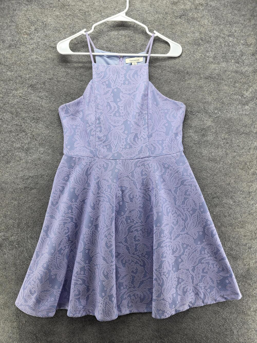 Francesca's Dress Womens L Purple Fit & Flare Short High Neck Strappy Lined Zip